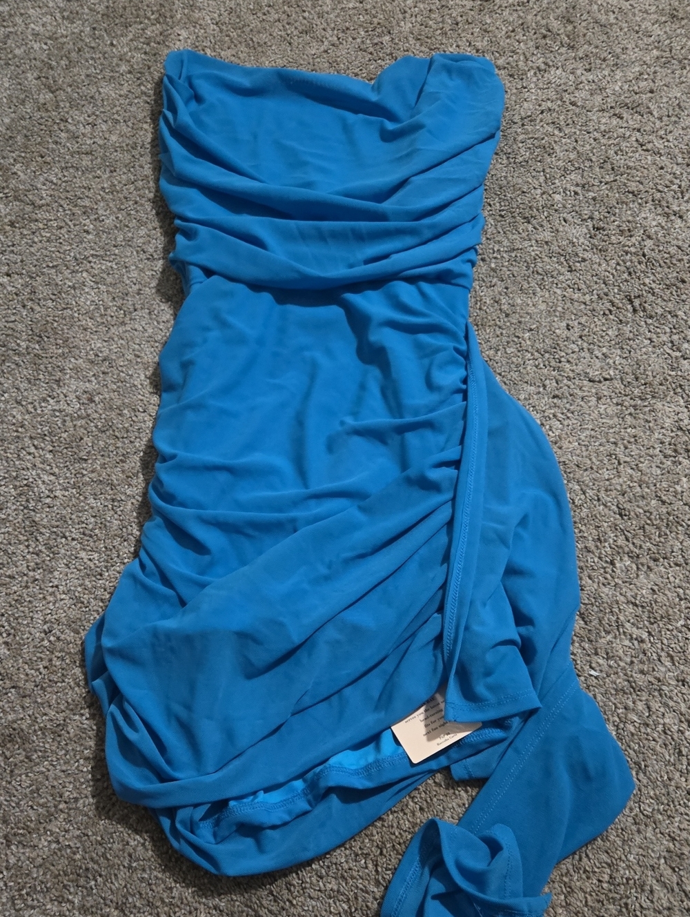SHEIN Strapless Ruched Blue Bodycon Dress